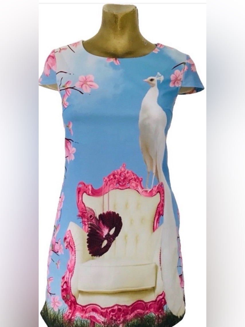 Fabulous Peacock Art Print Shift Dress S / M